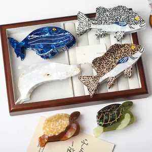 Nischen Design Meerestiere Acetat Haarklammer Für Damen Meeresschildkröte Hai Robbe Fisch Muster Marmor Textur Handgefertigtes Haar-Accessoire