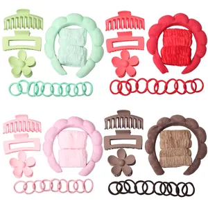 Cloud headband and matte hair claw clip set with plush wristbands in four colors