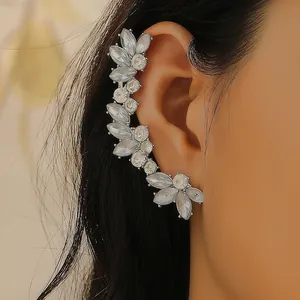 Elegant marquise-cut zircon ear crawler cuff earring in a polished silver finish
