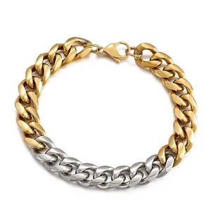 Bracciale a catena cubana bicolore oro argento in acciaio inossidabile da uomo stile hip hop