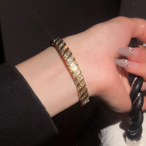 Détail rapproché d'un bracelet de luxe en acier inoxydable aux zircons brillants