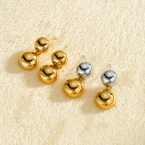 Orecchini pendenti a doppia sfera in acciaio inossidabile oro e argento lucido chic