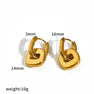 Gold chunky double hoop earrings in stainless steel with 10g weight and size info