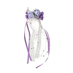 Eleganter lila Spitzen-Blumen-Haarclip mit Perlen und Schleife für Damen Haarschmuck