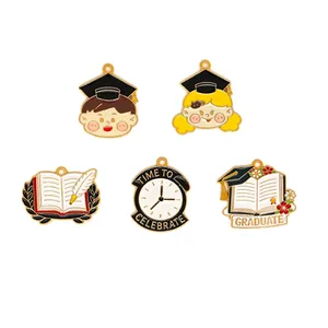 Adorable set of 5 graduation-themed enamel alloy charms for DIY keychains and jewelry making