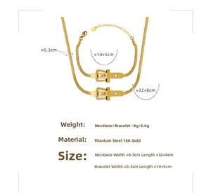 Detail of 18K gold-plated titanium steel buckle necklace and snake chain bracelet set