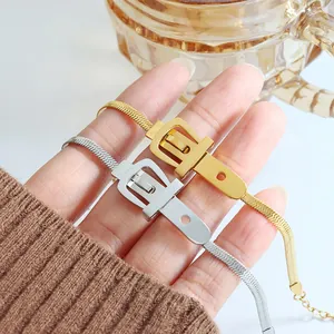 Chic belt buckle style snake chain jewelry set in gold and silver stainless steel