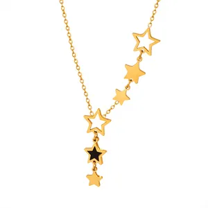 French vintage 18k gold plated stainless steel necklace with multi-star charms