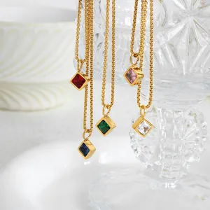 French vintage emerald pendant necklaces with gold chain in five assorted colors