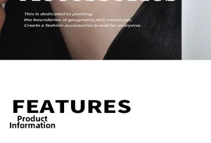 Close-up of black fabric texture with detailed product information section and features