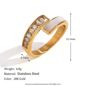 Detail of 18K gold-plated stainless steel ring with micro-inlaid stones and shell inlay