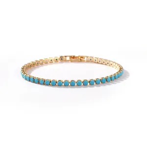 Minimalistisches 18k vergoldetes Tennisarmband mit runden Türkissteinen für Damen