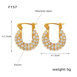 Détails des boucles d'oreilles en acier titane en U avec zircon et dimensions du produit