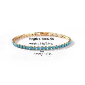 Detailansicht des 3mm Türkis-Tennisarmbands mit Längen- und Gewichtsangaben
