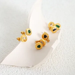 Parure de boucles d'oreilles en acier inoxydable doré 18k avec zircons colorés