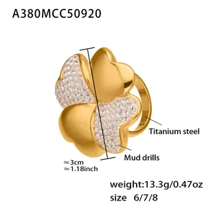 Detailed size specifications for 18k gold plated titanium clover ring with mud drills