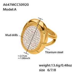 Macro view of gold-plated titanium steel ring with sparkling mud drill pavé clover setting