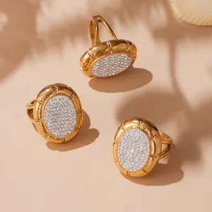 Luxurious 18k gold plated stainless steel ring set with sparkling pave zircon stones