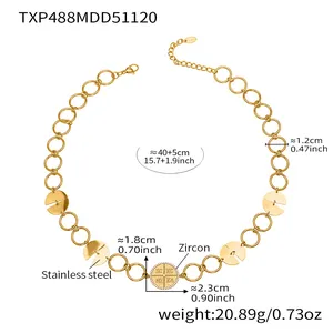Detailliertes Diagramm der 18k vergoldeten Edelstahlkette mit Größen und Abmessungen
