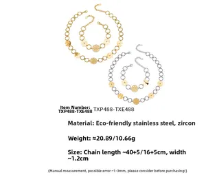 Details zum Edelstahl-Schmuckset mit Zirkonia-Scheiben und Größenangaben