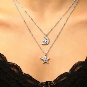 Elegante Collana Con Pendente Stella Luna In Rame Zirconia Per Donna Catena Per Clavicola Con Viso Sorridente Cavo Gioielli Da Collo Alla Moda