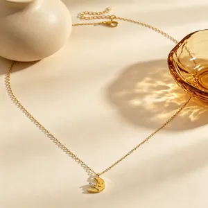 Collana placcata oro con ciondolo a luna sorridente e dettaglio in zircone