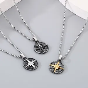 Collar con colgante de estrella de brújula náutica vintage en acero de titanio, opciones