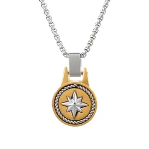 Vintage nautical starburst compass pendant necklace made of durable titanium steel