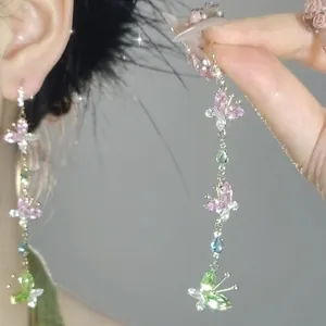 Orecchini Pendenti con Nappina a Farfalla in Zirconia Colorata per Donna Orecchini Lunghi in Rame con Perno in Acciaio Gioielli alla Moda Eleganti