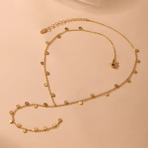Polished 18k gold plated stainless steel Y-shaped tassel necklace with disc charms
