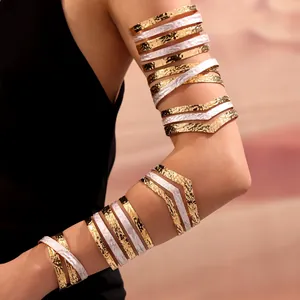 Luxury Stainless Steel Hammered Bangle For Women 18K Gold Plated Multilayer Cross Cuff Bracelet Bohemian Hollow Out Bangle Jewelry