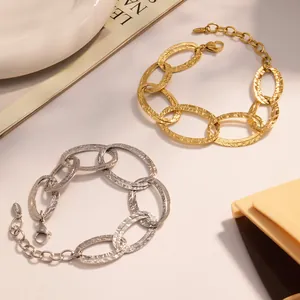 Bracciali a doppia catena con trama martellata in acciaio inossidabile oro e argento