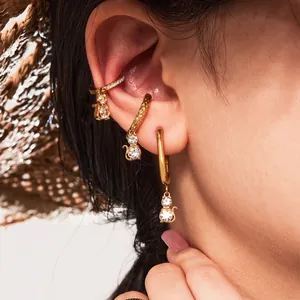 Cat ear earrings set in 18k gold plated stainless steel with sparkling cubic zirconia