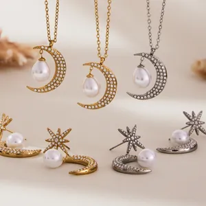 Set gioielli stella e luna con zirconi incluse collane e orecchini in oro e argento
