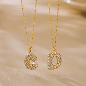 Collana in acciaio inossidabile placcata oro 18k con ciondoli lettere C e D in zirconi