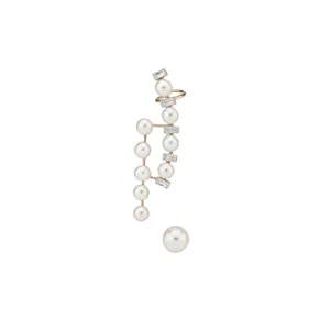 French vintage asymmetric pearl earrings with silver needles and baguette crystals