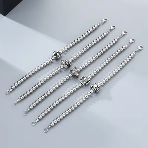Gothic stainless steel 6mm bead bracelets featuring skull and wolf head charms for men and women.