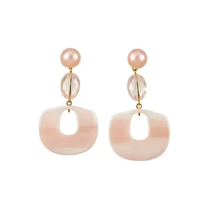 Elegant pink resin drop earrings with silver needles for a sweet minimalist look