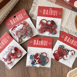 Elastici per Capelli con Fiocco in Tessuto Rosso e Fiori Simpatici Animali Cartoon per Bambine Accessori per Capelli Styling Festa