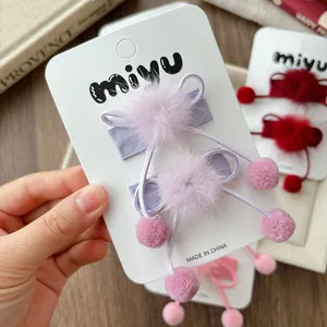 Barrettes à cheveux douces pour enfants avec nœuds en peluche lavande et pompons