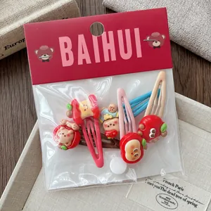 Set di 5 fermagli per capelli rossi per bambine con orsetti e mele cartone animato
