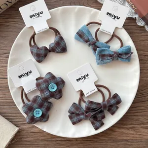 Élastiques à Cheveux Doux à Carreaux pour Filles Style Coréen Étoile Cœur Velours Côtelé Tissu Cordes à Cheveux Élastiques Accessoires