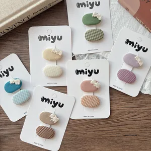 Korean Style Gingham Cloth Hair Clips With Lace Bow Pastoral Sweet Fabric Wrapped Metal BB Clips For Girls Hair Accessories