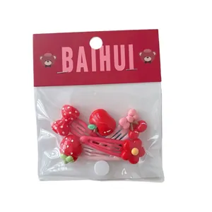 Set di 5 fermagli per capelli rossi per bambine con motivi di frutta e fiori carini