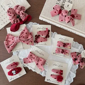 Mollette per Capelli con Fiocco a Pois da Donna Rosa Velluto Scrunchies Elastici per Ragazze Accessori per Capelli Vintage in Velluto a Coste