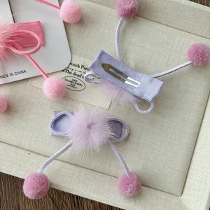 Barrettes à cheveux douces pour filles avec nœuds en peluche rose et violet