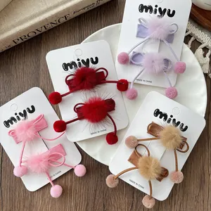 Barrettes Cheveux Nœud Pompon Enfants Automne Hiver Clips BB Fausse Fourrure Pour Filles Accessoires Cheveux Fait Main