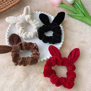 Sweet velvet bunny ear scrunchies set in cream, black, brown and vintage red colors