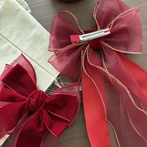 Grandi fiocchi per capelli in velluto bordeaux e organza dorata per donne e bimbe