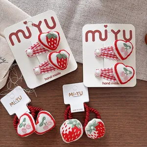Handgefertigte Bestickte Erdbeere Kirsche Herz Haarklammern Und Haargummis Für Mädchen Koreanischen Stil Karo Schleife Kinder Haarschmuck Mit Künstlicher Perle